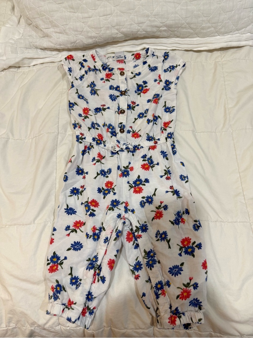 Old Navy White Floral One-Piece Romper with Blue and Red Flowers
